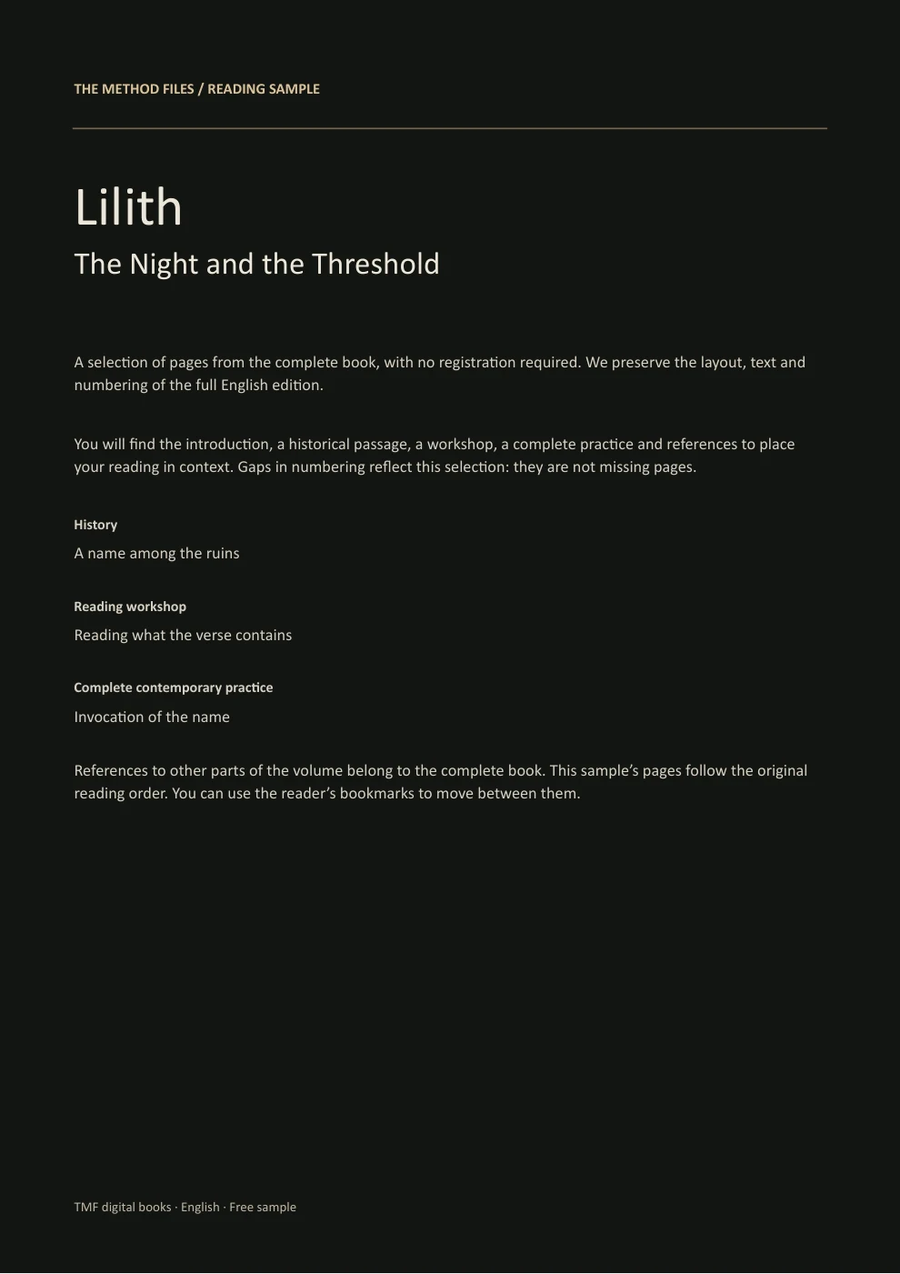 Lilith · About this reading sample