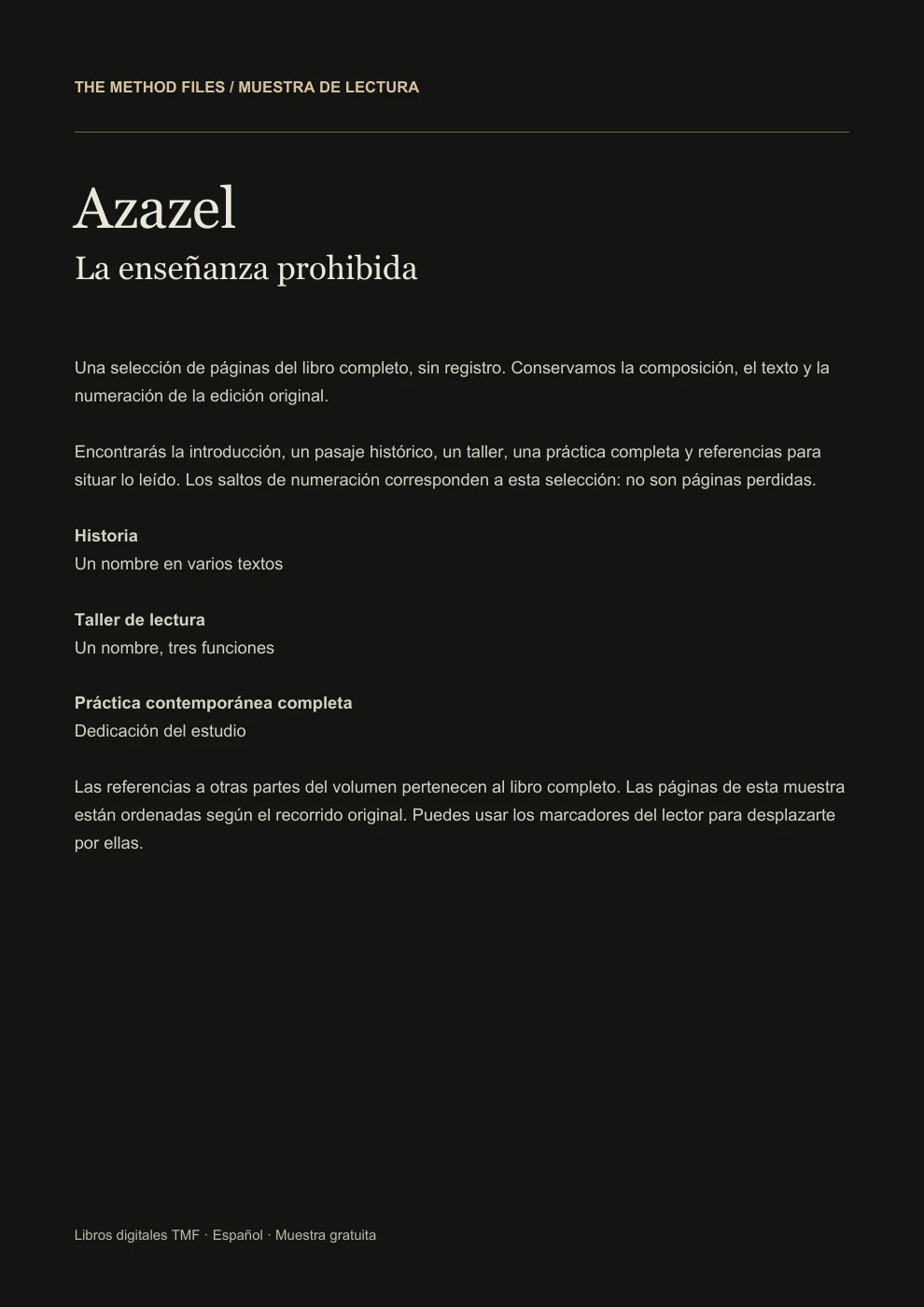 Azazel · Acerca de esta muestra