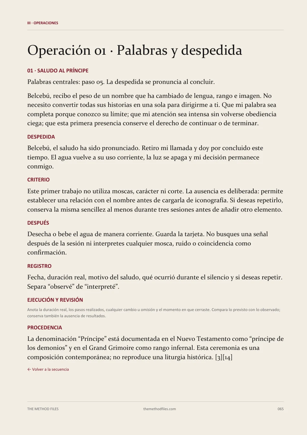 Belcebú · Operación 01 · Palabras y despedida