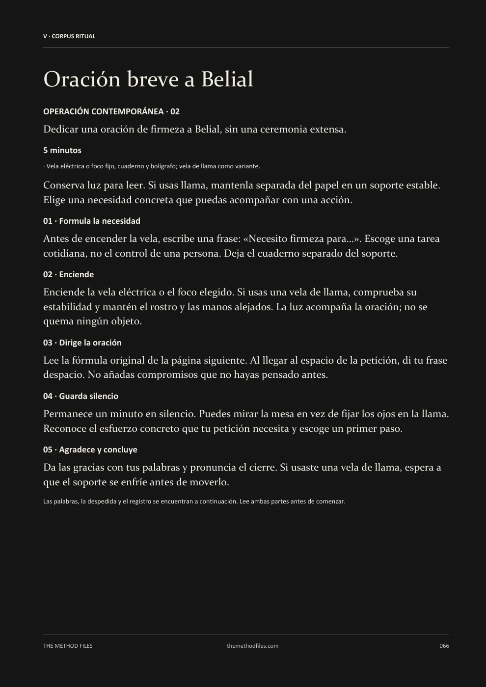 Belial · Oración breve a Belial