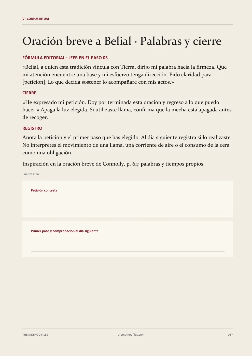 Belial · Oración breve a Belial · Palabras y cierre