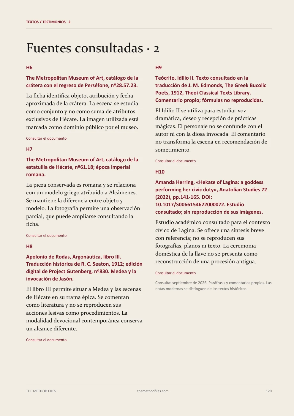 Hécate · Fuentes consultadas · 2