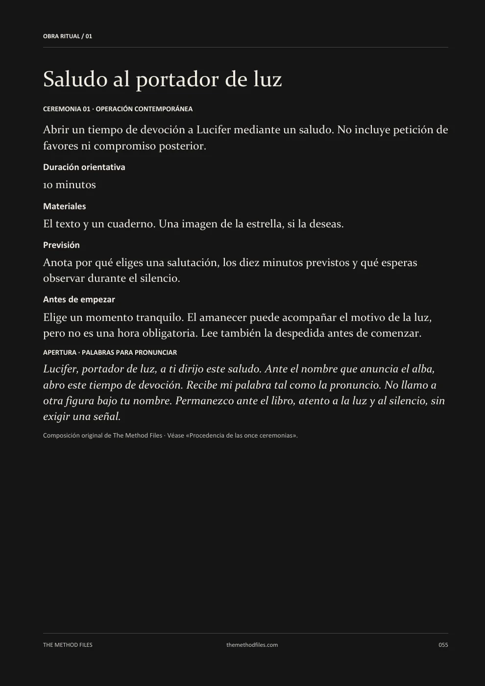 Lucifer · Saludo al portador de luz