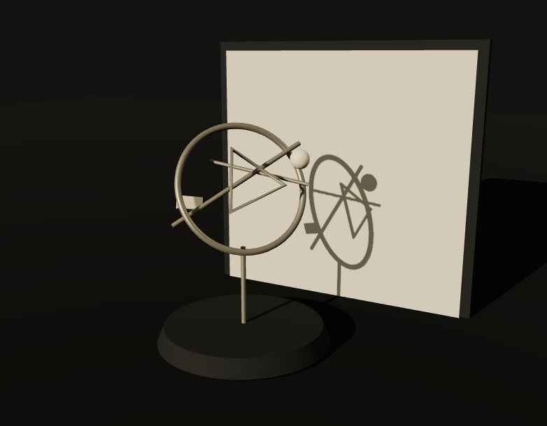 Escultura geométrica que proyecta una sombra sobre una pared