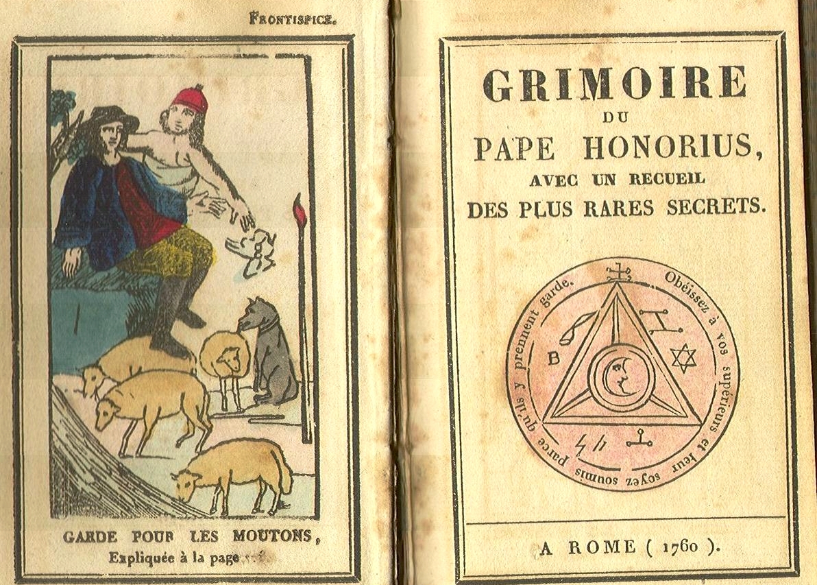 Frontispicio y portada histórica del Grimoire du Pape Honorius, con fecha editorial declarada 1760.