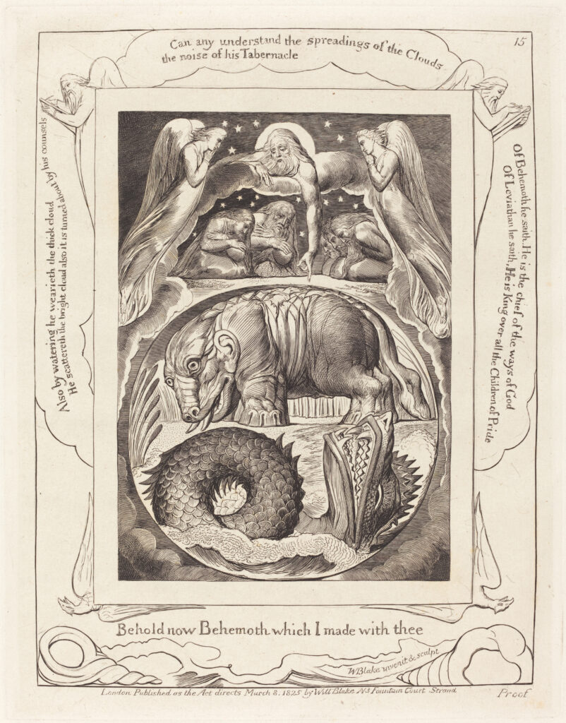 Behemoth y Leviatán, grabado de William Blake para el Libro de Job, 1825